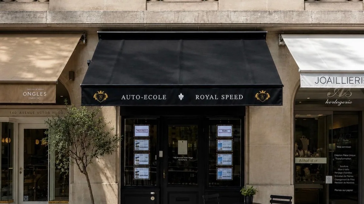Devanture de l'auto-école Royal Speed Paris 16ème