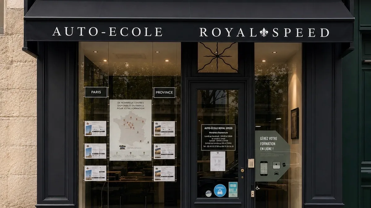 Devanture de l'auto-école Royal Speed Paris 7ème