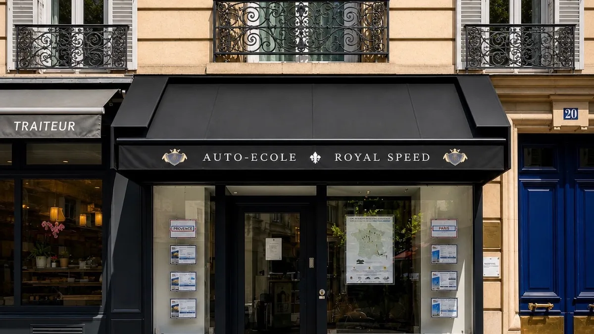 Devanture de l'auto-école Royal Speed Paris 8ème